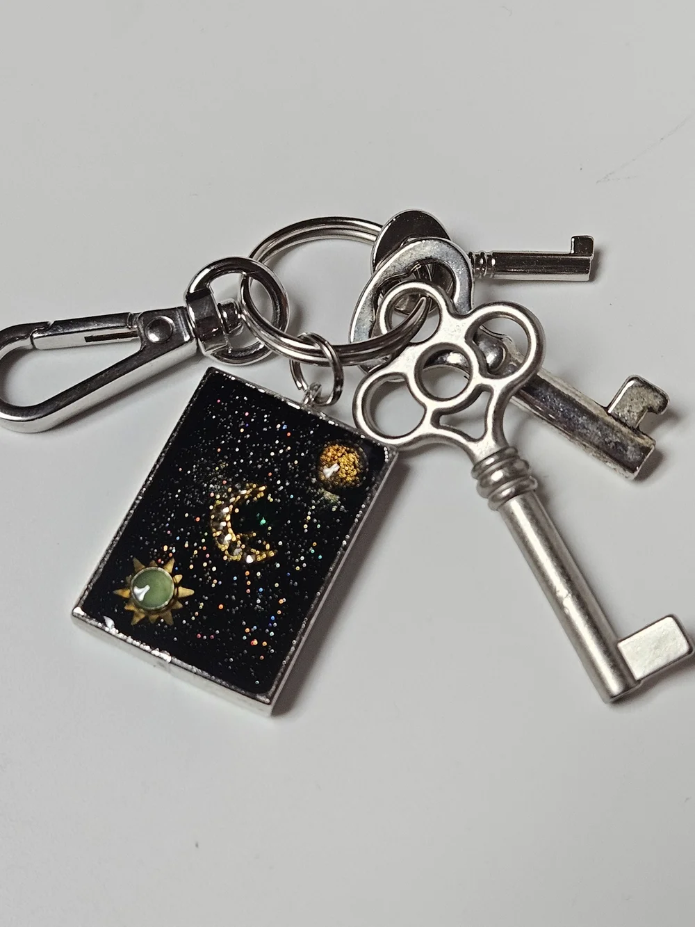 Black Celestial Glitter Keychain Card Holder Charm